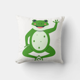 Fröhliches winkendes grünes Frosch-Kissen – Whimsi Kissen