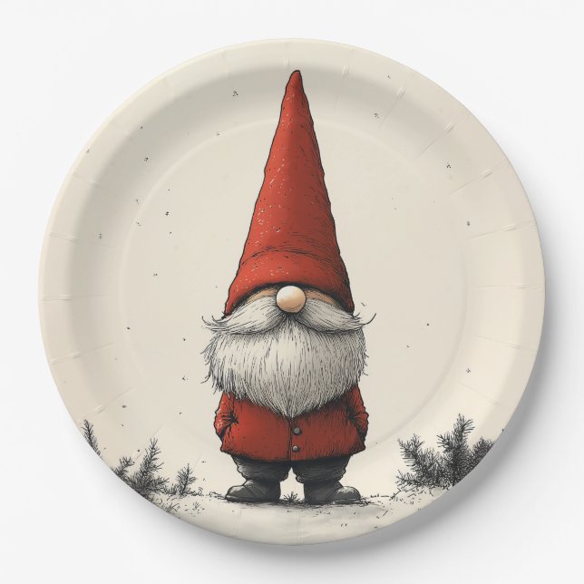 Fröhliches Wintergenom in Red Hat Pappteller (Vorderseite)
