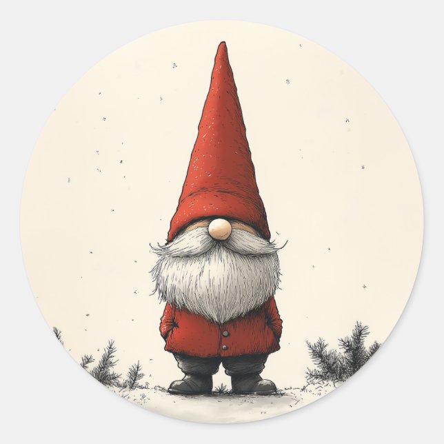 Fröhliches Wintergenom in Red Hat Runder Aufkleber (Vorderseite)