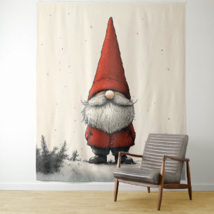 Fröhliches Wintergenom in Red Hat Wandteppich