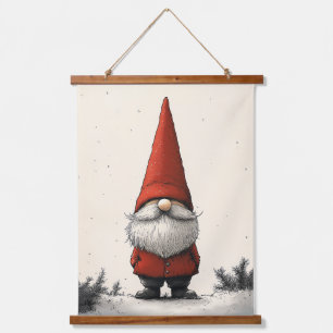 Fröhliches Wintergenom in Red Hat Wandteppich Mit Holzrahmen