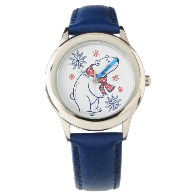 Fröhliches Winterurlaubsdesign für den Eisbären Armbanduhr (Vorderseite)