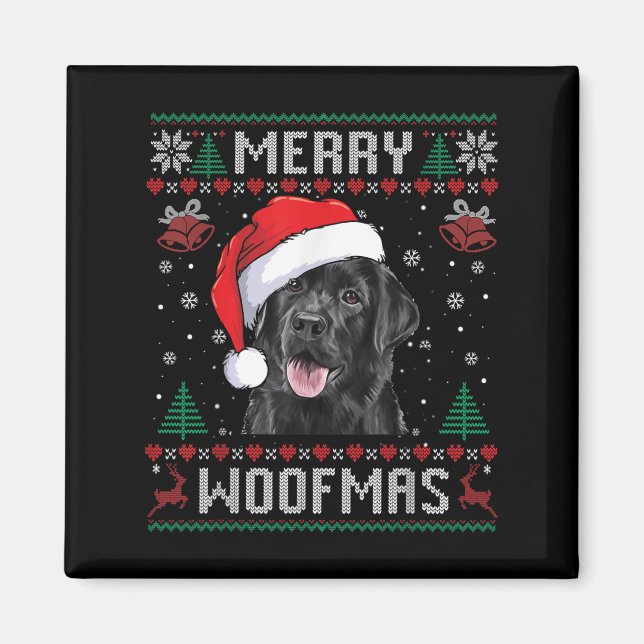 Fröhliches Woofmas hässlicher Pullover schwarzer L Magnet (Vorne)