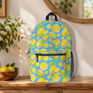 Fröhliches Zitronengelb und blaues Zitrusmuster Bedruckter Rucksack