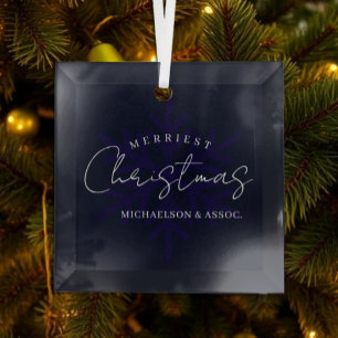 Fröhlichster Weihnachts-Schneeflocke Navy Blau Ornament Aus Glas