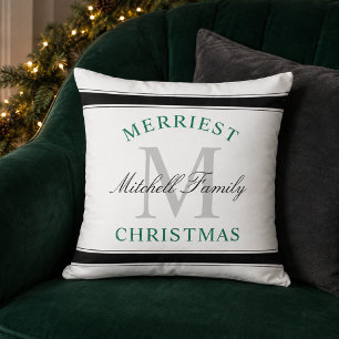 Fröhlichstes Weihnachten Grüne Familienmonogramm-F Kissen