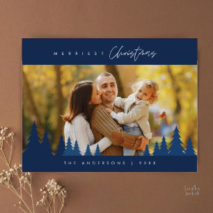 Fröhlichstes Weihnachtsfamilienfoto Outdoor Kiefer Postkarte