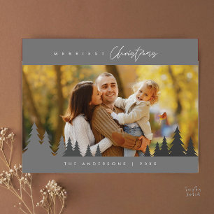 Fröhlichstes Weihnachtsfamilienfoto Outdoor Kiefer Postkarte