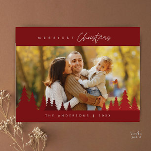 Fröhlichstes Weihnachtsfamilienfoto Outdoor Kiefer Postkarte