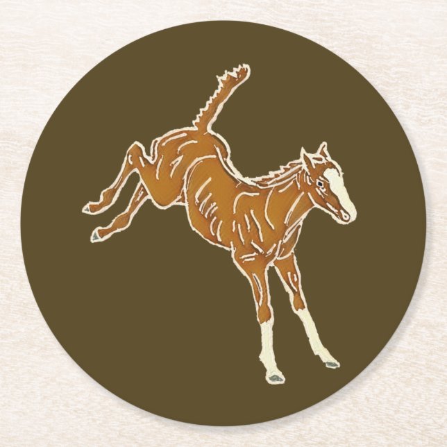 Frolcking Horse Foal - transparente mehrfarbig. Runder Pappuntersetzer (Vorderseite)