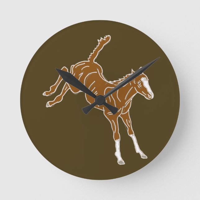 Frolcking Horse Foal - transparente ungefärbte Far Runde Wanduhr (Vorderseite)