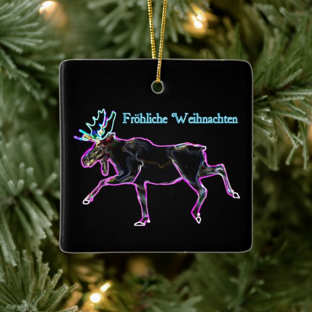 Froliche Weihnachten - Elektrische Elche Keramikornament (Baum)