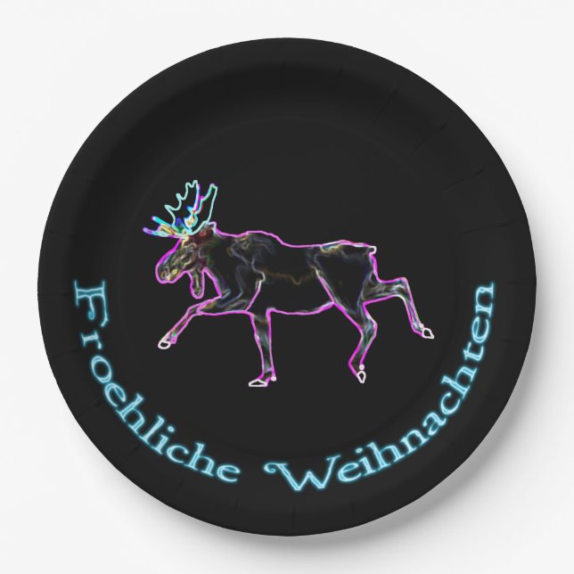 Froliche Weihnachten - Elektrische Elche Pappteller (Vorderseite)