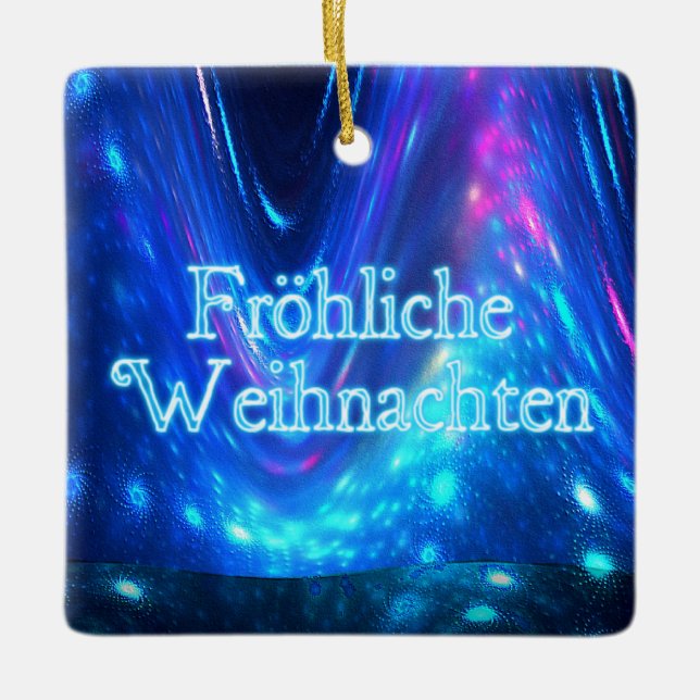 Froliche Weihnachten - Qaanaq - Nordlichter Keramikornament (Vorderseite)