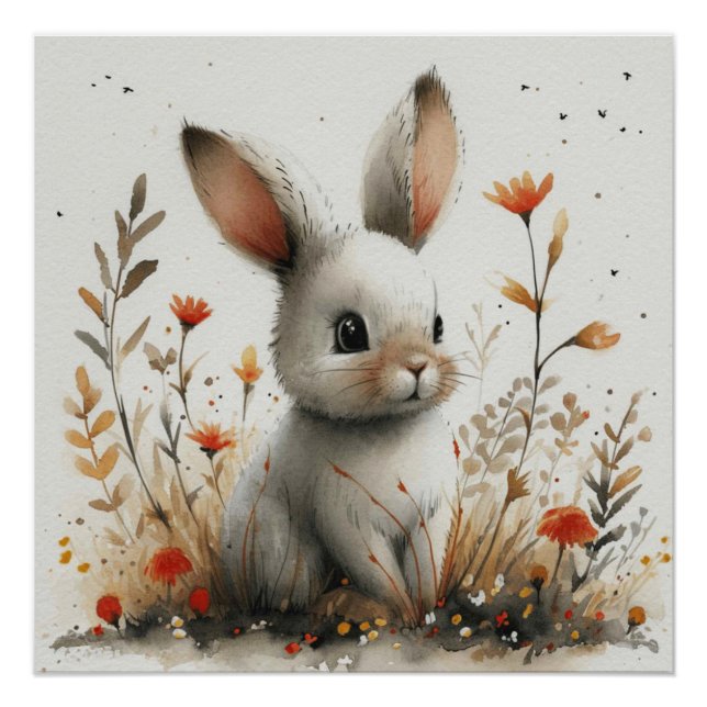 Frolicsome Fluff: Ein bisschen Whimsy Bunny Poster (Vorderseite)