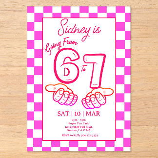From 6 to 7 Meme Birthday Checkerboard Invitation Acryleinladungen
