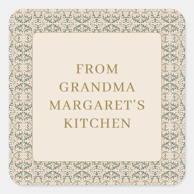From Grandmas Kitchen Personalized Name Botanical Quadratischer Aufkleber (Vorderseite)