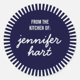 "From Kitchen of" Name Label, Navy Blue Runder Aufkleber