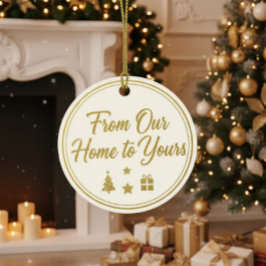 From Our Home to Yours" Festive Gold Gift Tag Desi Runder Aufkleber