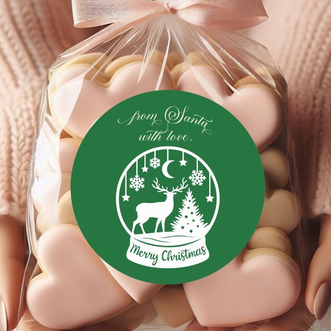 From Santa With Love Snow Globe Deer Runder Aufkleber (Von Creator hochgeladen)