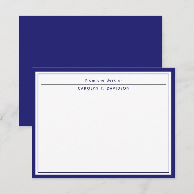 From The Desk Of Navy Blue Two Borders Mitteilungskarte (Vorne/Hinten)