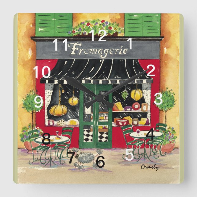 Fromagerie French Café Clock Quadratische Wanduhr (Vorderseite)