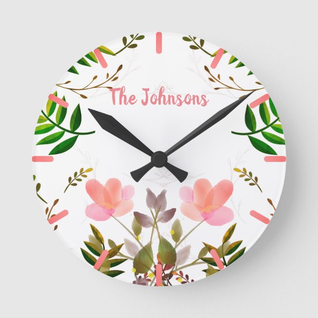 Fronds, Leaves and Flowers Runde Wanduhr (Vorderseite)