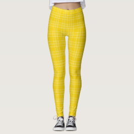 Front and back view of vibrant yellow checkered  leggings
