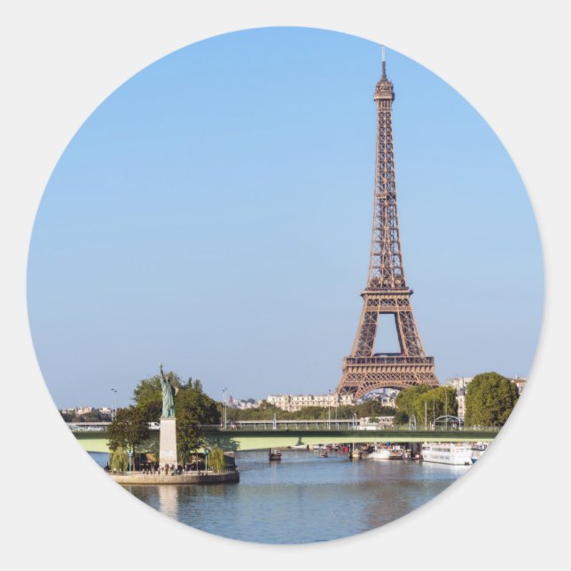 Front de Seine und Eiffelturm - Paris, Frankreich Runder Aufkleber (Vorderseite)