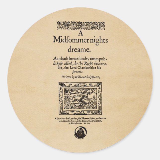 Front Piece to A Midsommer Nights Dream Quarto Runder Aufkleber (Vorderseite)
