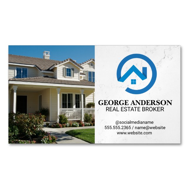 Front Yard Home | Modern Blue Real Estate Logo Magnetische Visitenkarte (Vorderseite)