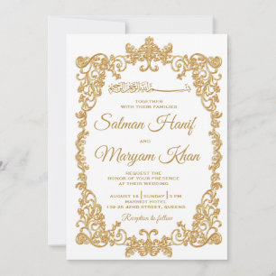 Frontière blanche et or Faire-part de mariage isla