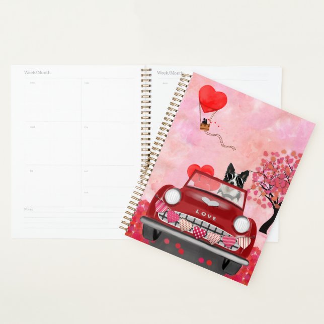 Frontière Collie voiture avec les coeurs Valentine (Devant avec enveloppe)