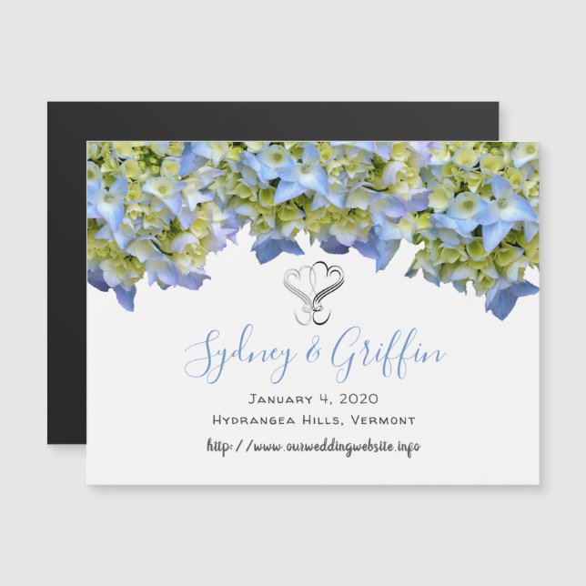 Frontière florale bleue Faire-part de mariage magn (Devant / Derrière)