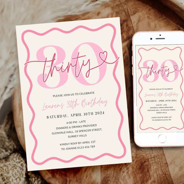 Frontière rose Vave 30e anniversaire Invitation Fe (Créateur téléchargé)