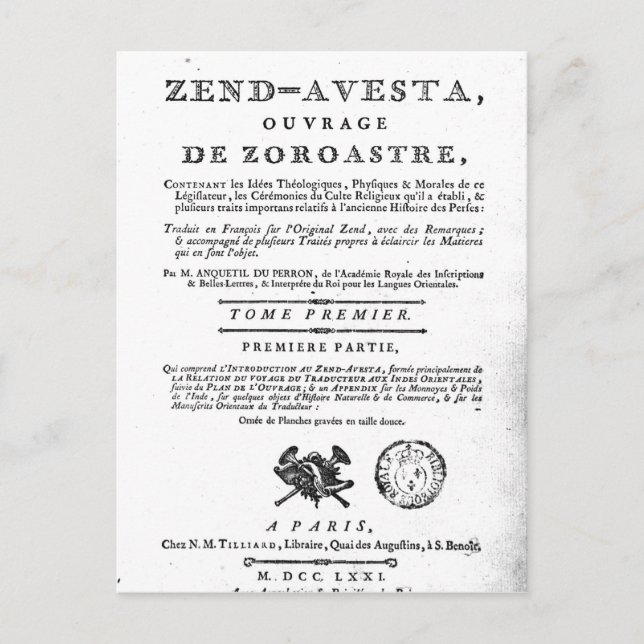 Frontispiece einer Ausgabe des 'Zend Postkarte (Vorderseite)