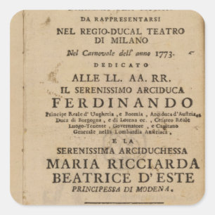 Frontispiece von Mozarts "Lucio Silla" Quadratischer Aufkleber