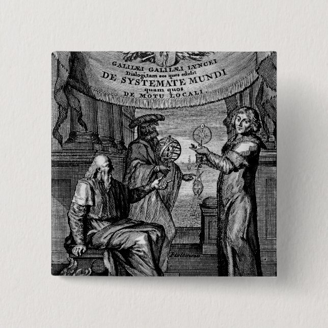 Frontispiz von 'Dialogus De Systemate Mundi' Button (Vorderseite)