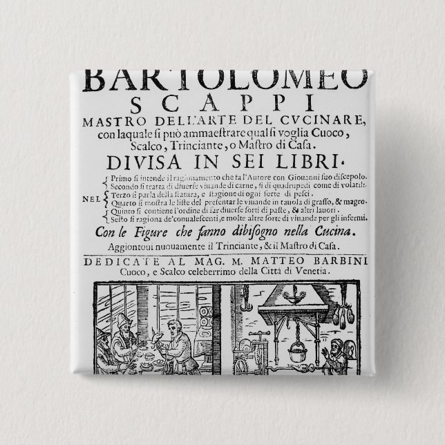 Frontispiz, zum des Buches von Bartolomeo Scappi Button (Vorderseite)