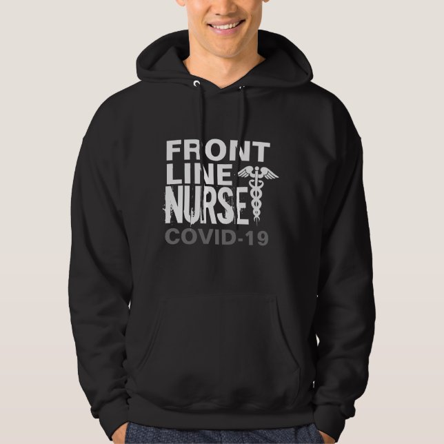 Frontline Nurse Covid 19 Medical Caduceus Black Hoodie (Vorderseite)