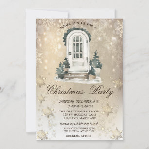 Fronttüren Pine Tree Snowflakes Gold Party Einladung