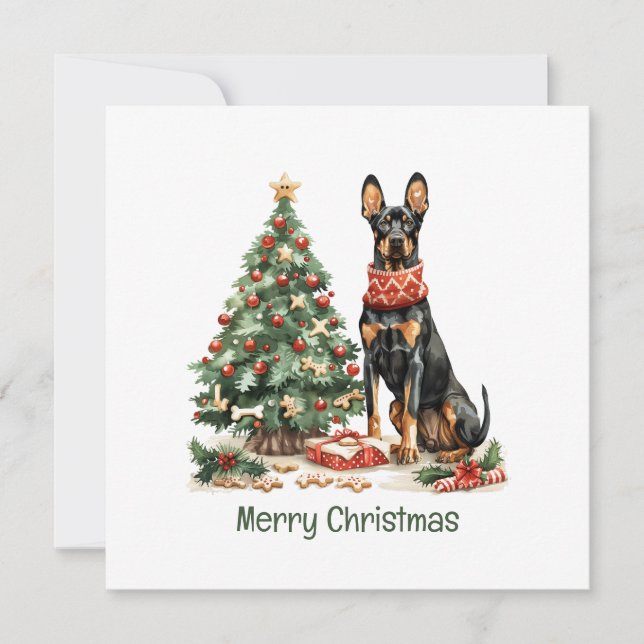 Frory Christmas Dobermann Hunde Feiertagskarte (Vorderseite)