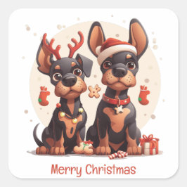 Frory Christmas Dobermann Hunde Quadratischer Aufkleber
