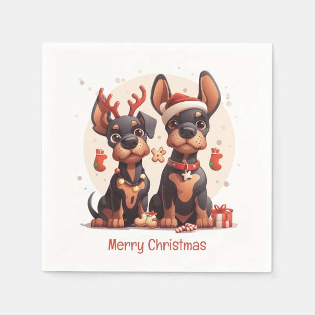 Frory Christmas Dobermann Hunde Serviette (Vorderseite)