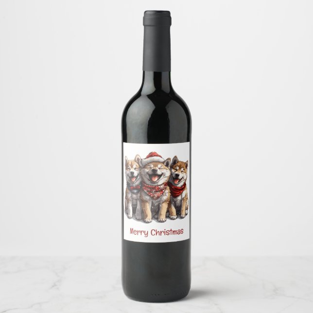 Frory Christmas Shiba Inu Santa Dogs Weinetikett (Vorderseite)
