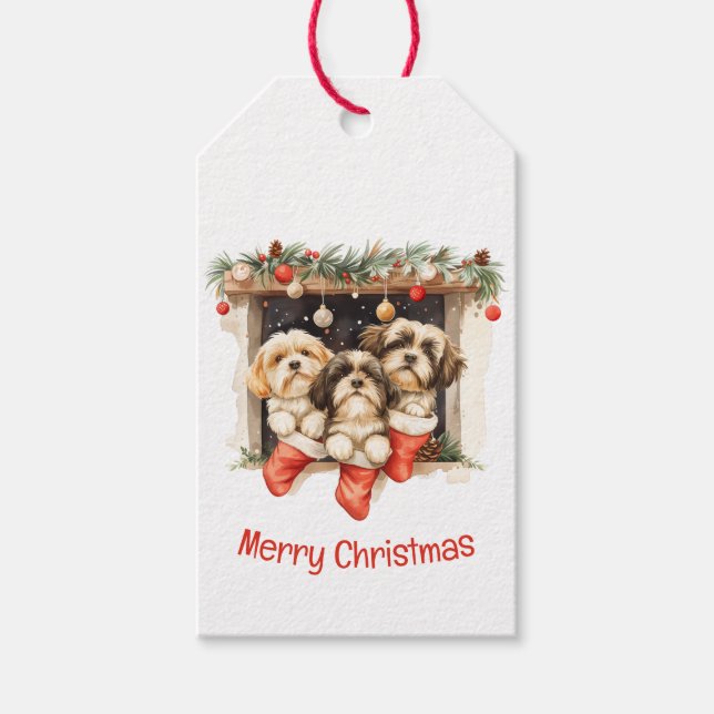 Frory Christmas Shih Tzu Dogs Geschenkanhänger (Vorderseite)