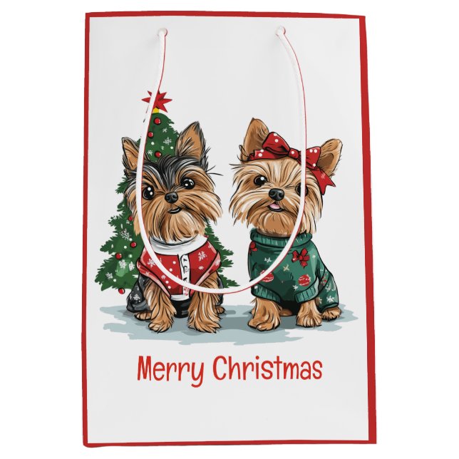 Frory Christmas Yorkie Dogs Mittlere Geschenktüte (Vorderseite)