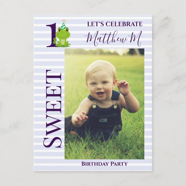 Frosch 1. Geburtstag Party Einladung Postkarte (Vorderseite)