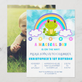 Frosch 1. Geburtstag Party Retro Regenbogen Einladung