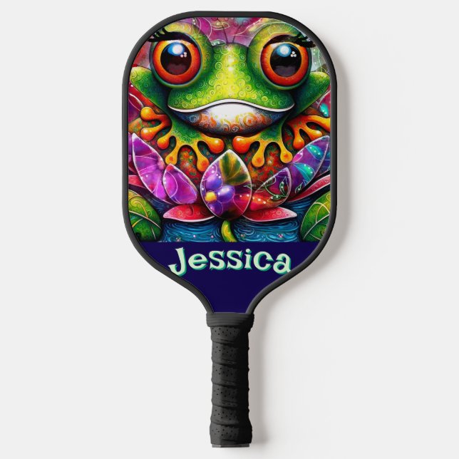Frosch Abstrakte Blütenfrösche Personalisiert Pickleball Schläger (Vorderseite)